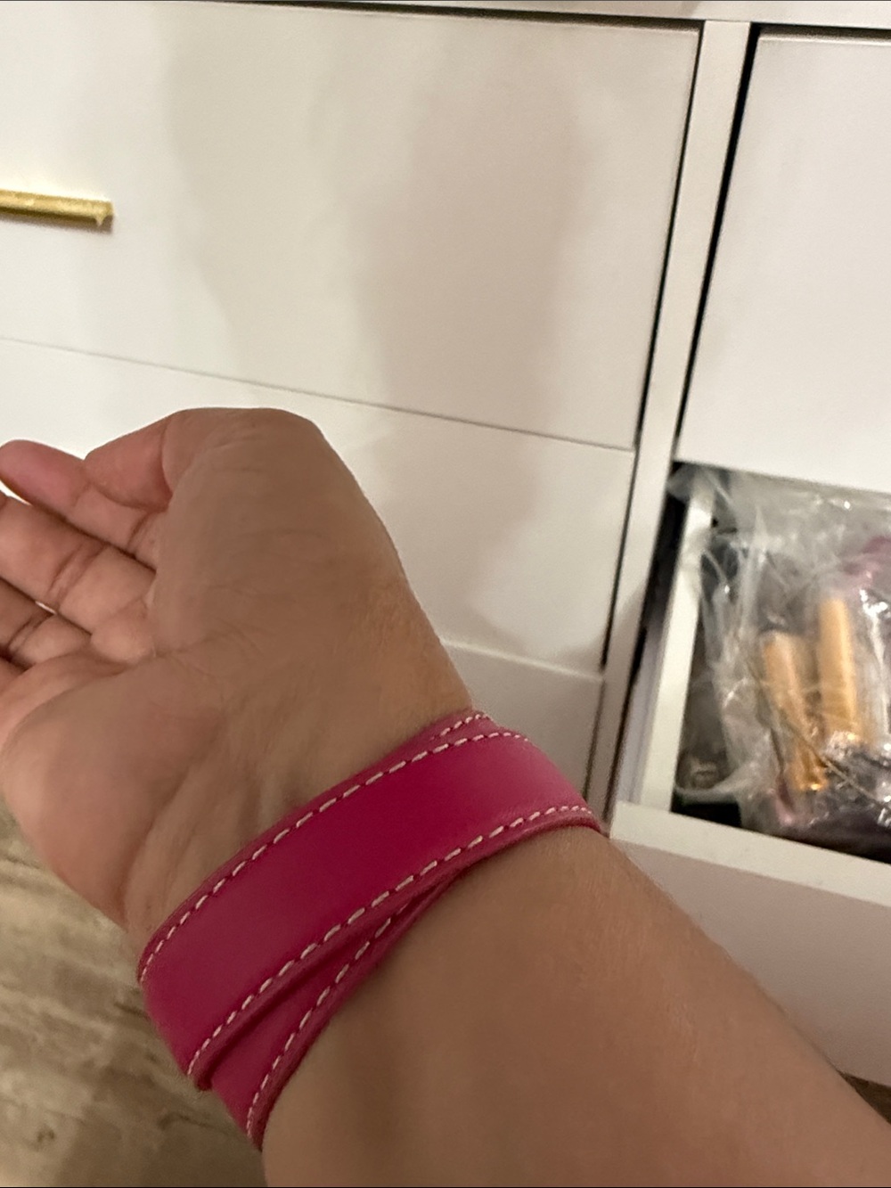 Coach Pink Double-Wrap Leather Bracelet with Silver Turnlock - Picture 2 of 4